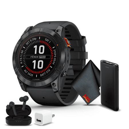 Garmin Fenix 7X Pro Solar Edition Gps Smartwatch Built-in Flashlight And Power Glass Solar Charging Lens And Advanced Training Features with Slate Gray & Black Band 51 MM Designed For Larger Wrists