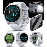 Garmin Fenix 8 43 mm, AMOLED Multisport GPS Smartwatch, Silver with Whitestone Silicone Band, Built-in LED Flashlight with Power Bank