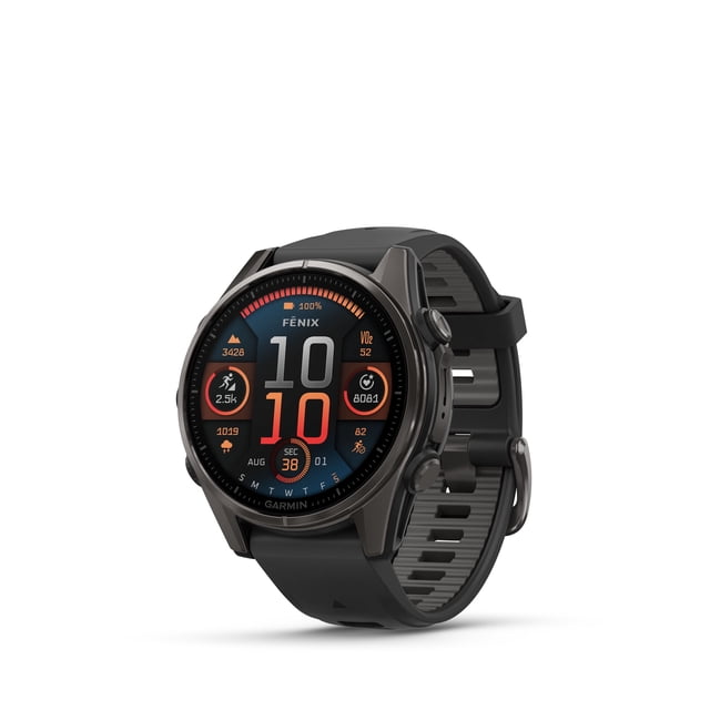 Garmin Fenix 8 43 mm AMOLED Sapphire Watch Carbon Gray DLC Titanium Black/Pebble Gray Band