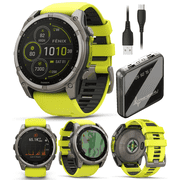 Garmin Fenix 8 - 51 mm, Solar, Sapphire, Titanium with Amp Yellow/Graphite Silicone Band GPS Smartwatch with Power Bank
