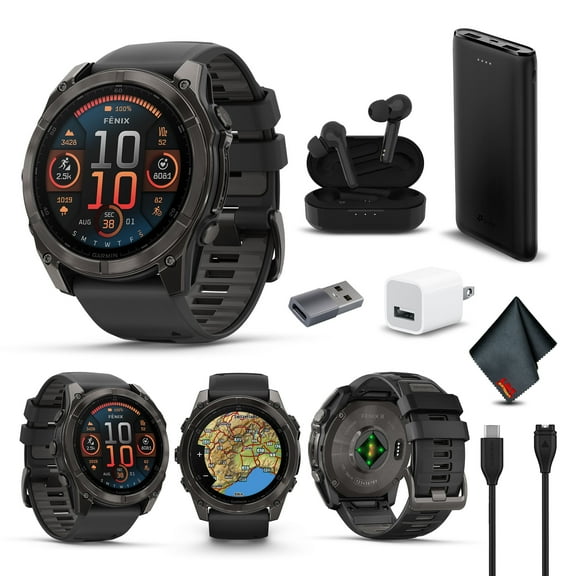 Garmin Fenix 8 51MM AMOLED Multisport GPS Smartwatch Slate Gray with Black Silicone Band, Built-in LED Flashlight, Fitness & Health Smart Watch Bundle for Men & Women