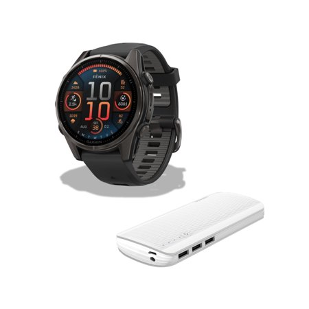 Garmin Fenix 8 AMOLED Sapphire 43mm GPS Smartwatch (Black/Pebble Gray) Bundle with Power Bank (2 Items)