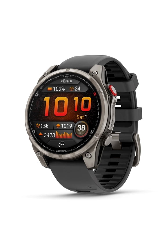 fēnix 8 Pro, 47mm, AMOLED Display, Premium Connected Multisport GPS Smartwatch, inReach® Technology, Sapphire, Titanium with Graphite/Black Silicone Band