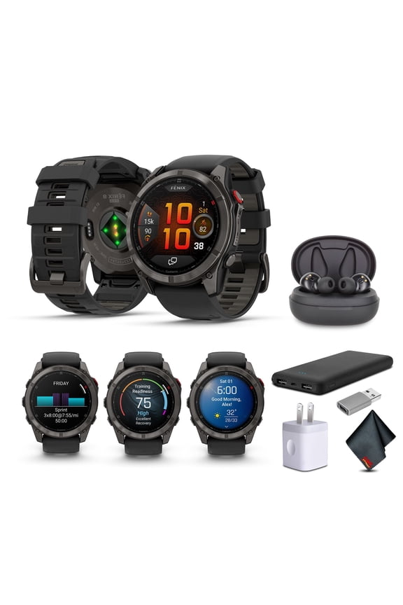Fenix 8 Pro 51mm, AMOLED Display, inReach Technology, Premium Connected Multisport Fitness Tracker GPS Smartwatch, Sapphire Carbon Gray DLC Titanium with Black/Pebble Gray Silicone Band Bundle