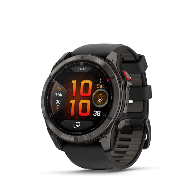 Garmin fēnix 8 Pro, 51mm, AMOLED Display, Premium Connected Multisport GPS Smartwatch, inReach® Technology, Sapphire, Carbon Gray DLC Titanium with Black/Pebble Gray Silicone Band