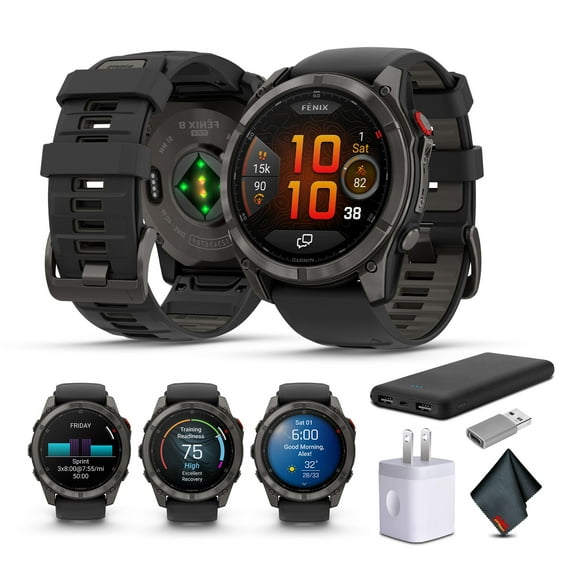 Garmin Fenix 8 Pro 51mm, inReach Technology, AMOLED Display, Multisport GPS Smartwatch, Sapphire, Carbon Gray DLC Titanium with Black/Pebble Gray Silicone Band Fitness Tracker Smat Watch Bundle