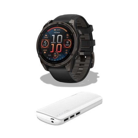Garmin Fenix 8 Sapphire 47mm 1.4-Inch AMOLED Display GPS Smartwatch (Black and Pebble Gray) Bundle with Power Bank (2 Items)