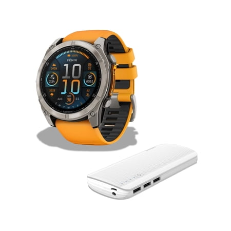 Garmin Fenix 8 Sapphire 51mm 1.4-Inch AMOLED Display GPS Smartwatch (Spark Orange and Graphite) Bundle with Power Bank (2 Items)