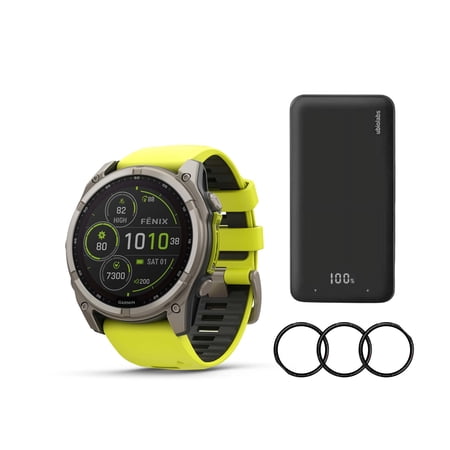 Garmin Fenix 8 Sapphire Solar 51mm Smartwatch (Amp Yellow and Graphite) Bundle with 6000mAh Portable Power Bank and Screen Protector Film (3 Items)