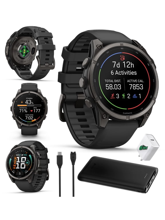 Fenix 9 47mm Carbon Gray DLC Titanium GPS Smartwatch | Multisport Training, Health Monitoring, Premium Build | Bundle