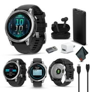 Garmin Fenix E 47MM AMOLED Premium Multisport GPS Smartwatch, 16 Days Long-Lasting Battery Life, Stainless Steel with Black Silicone Band Bundle