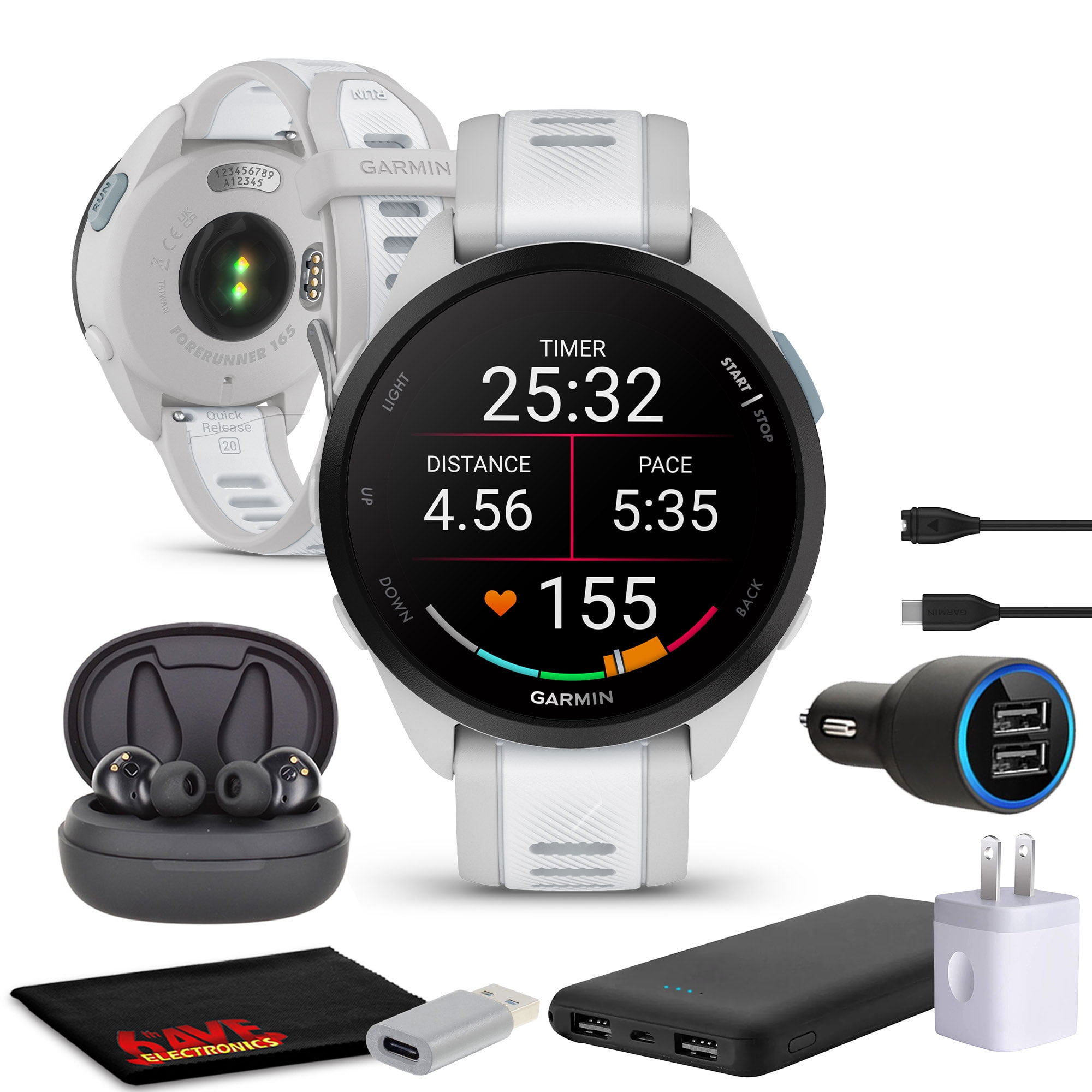 Garmin Forerunner 165 GPS Running Smartwatch, Fitness Tracker Smart Watch For Women and Men Bundle with Accessories - Mist Gray/Whitestone