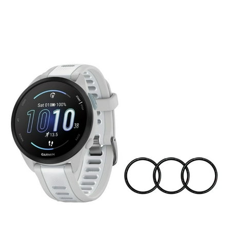 Garmin Forerunner 165 GPS Running Smartwatch (Mist Gray and Whitestone) Bundle with Focus 9H Tempered Glass Screen Protector Film (42mm, 3-Pack) (2 Items)