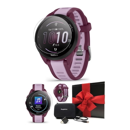 PlayBetter Garmin Forerunner 165 Music GPS Running Watch Gift Box Bundle - Berry/Lilac Accessories
