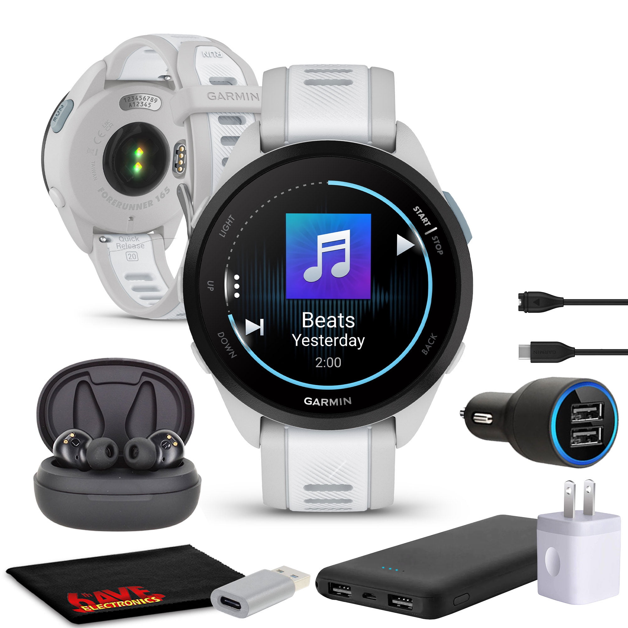 Garmin Forerunner 165 Music GPS Running Smartwatch, Mist Gray and Whitestone Bundle