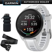 Garmin Forerunner 165 Smart Sport Watch, Mist Gray + Whitestone with HRM 200 Heart Rate Monitor Strap M-XL Bundle with Deco Essentials Collapsable Water Bottle