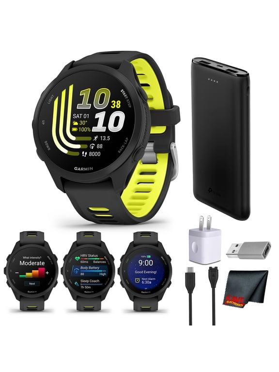Forerunner 170 GPS Running Smartwatch | 1.2" AMOLED Display, Heart Rate Monitor, Activity Tracking | Black/Amp Yellow Bundle