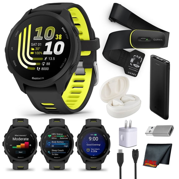 Garmin Forerunner 170 GPS Running Smartwatch | 1.2" AMOLED Display, Heart Rate Monitor, Activity Tracking | Black/Amp Yellow Bundle