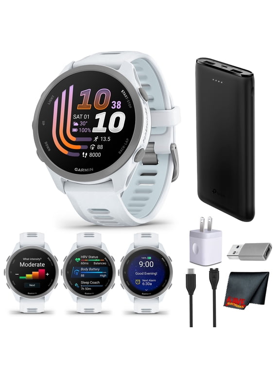 Forerunner 170 GPS Running Smartwatch | 1.2" AMOLED Display, Heart Rate Monitor, Activity Tracking | Whitestone/Cloud Blue Bundle