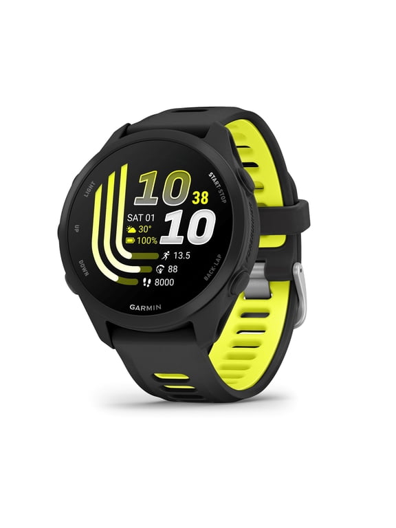 Forerunner® 170 Music, GPS Running Smartwatch, Advanced Training Metrics and Recovery Insights Plus Music Storage, Black with Black/Amp Yellow Band