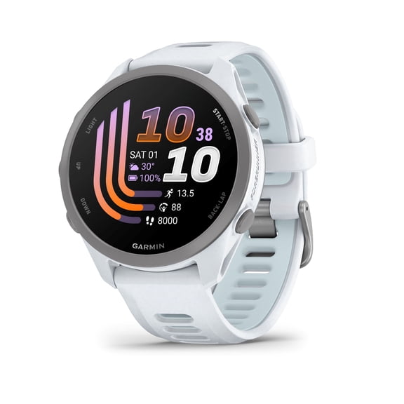 Garmin Forerunner® 170 Music, GPS Running Smartwatch, Advanced Training Metrics and Recovery Insights Plus Music Storage, Whitestone with Whitestone/Cloud Blue Band