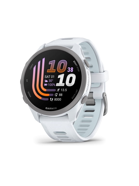 Forerunner® 170 Music, GPS Running Smartwatch, Advanced Training Metrics and Recovery Insights Plus Music Storage, Whitestone with Whitestone/Cloud Blue Band