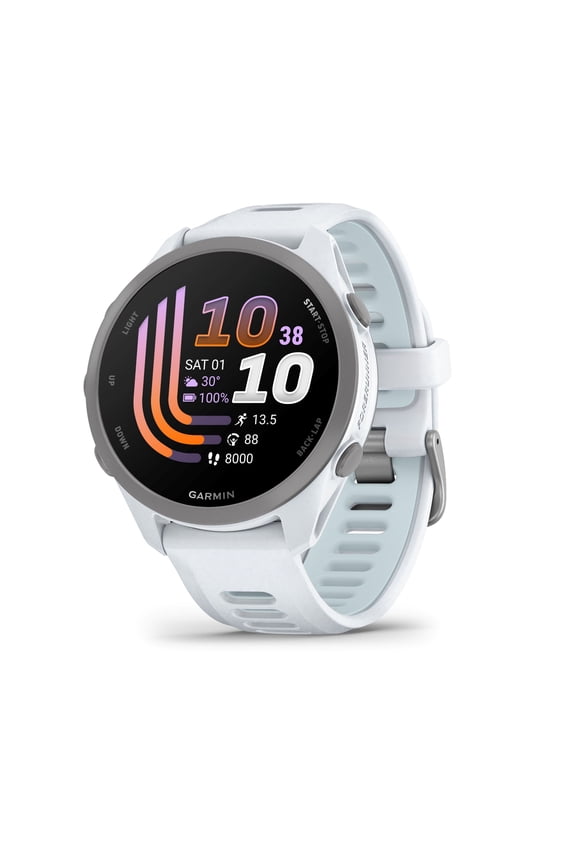 Forerunner® 170 Music, GPS Running Smartwatch, Advanced Training Metrics and Recovery Insights Plus Music Storage, Whitestone with Whitestone/Cloud Blue Band