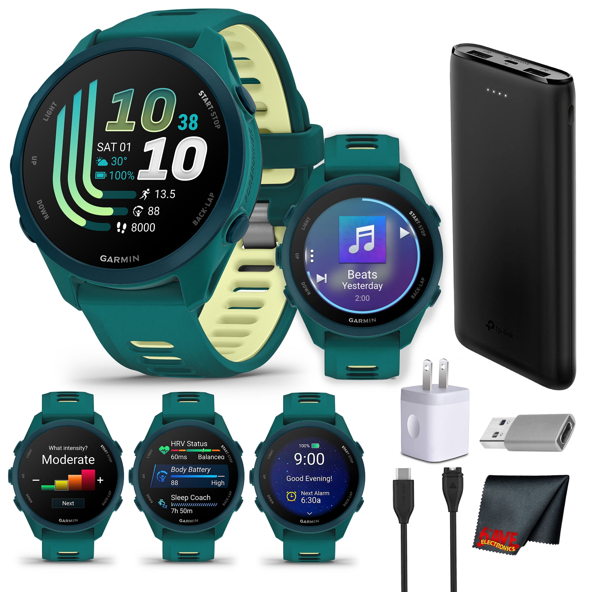 Garmin Forerunner 170 Music GPS Running Smartwatch | Green/Cool Lavender | Heart Rate Monitor, Wireless Music Streaming, Activity Tracking Kit