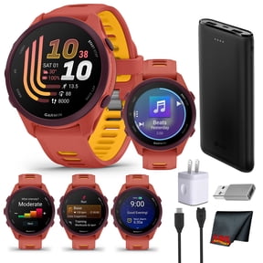 Garmin Forerunner 170 Music GPS Running Smartwatch | Red Pink/Mango | Heart Rate Monitor, Wireless Music Streaming, Activity Tracking Bundle