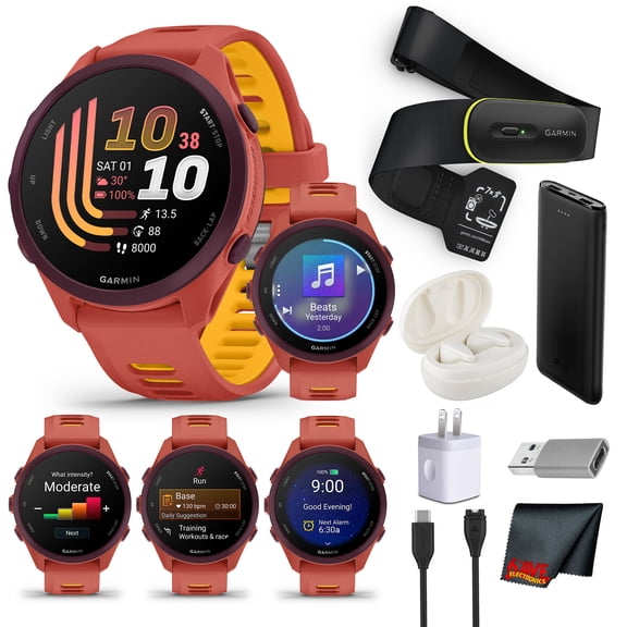 Garmin Forerunner 170 Music GPS Running Smartwatch | Red Pink/Mango | Music Storage