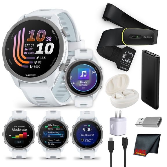 Garmin Forerunner 170 Music GPS Running Smartwatch | White/Cloud Blue | Heart Rate Monitor, Wireless Music Streaming, Activity Tracking Kit