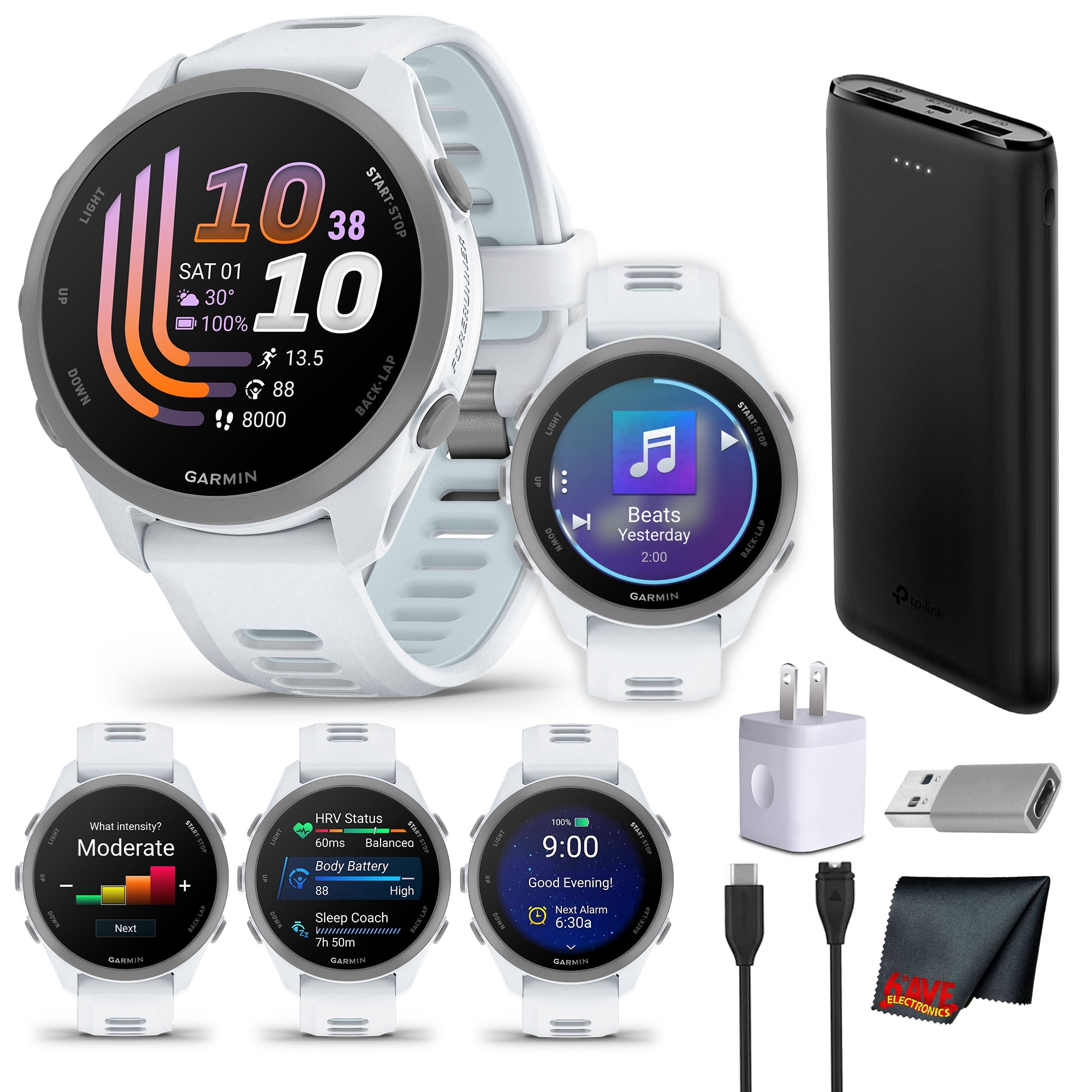 Garmin Forerunner 170 Music GPS Running Smartwatch | White/Cloud Blue | Heart Rate Monitor, Wireless Music Streaming, Activity Tracking Kit