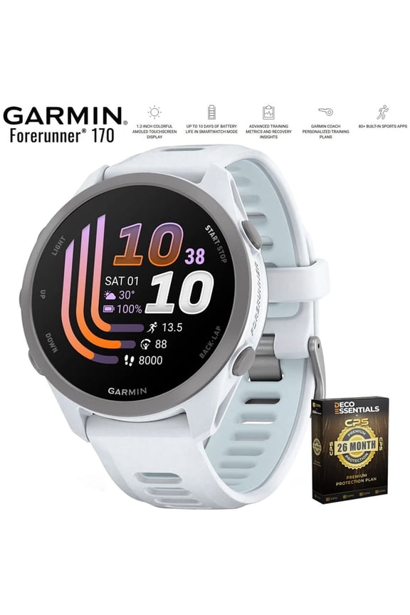 Forerunner 170 Whitestone/Cloud Blue 010-03920-01 Bundle with Deco Essentials Exclusive 26 Month CPS Enhanced Protection Pack