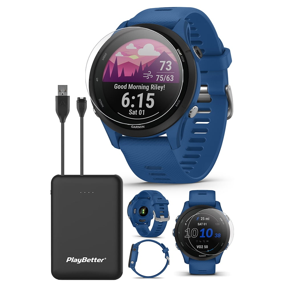 Garmin Forerunner 255, GPS Running Smartwatch, Advanced Insights,  Long-Lasting Battery, Tidal Blue with Charging Base, Workout Towel, 6Ave  Travel & Cleaning Kit 