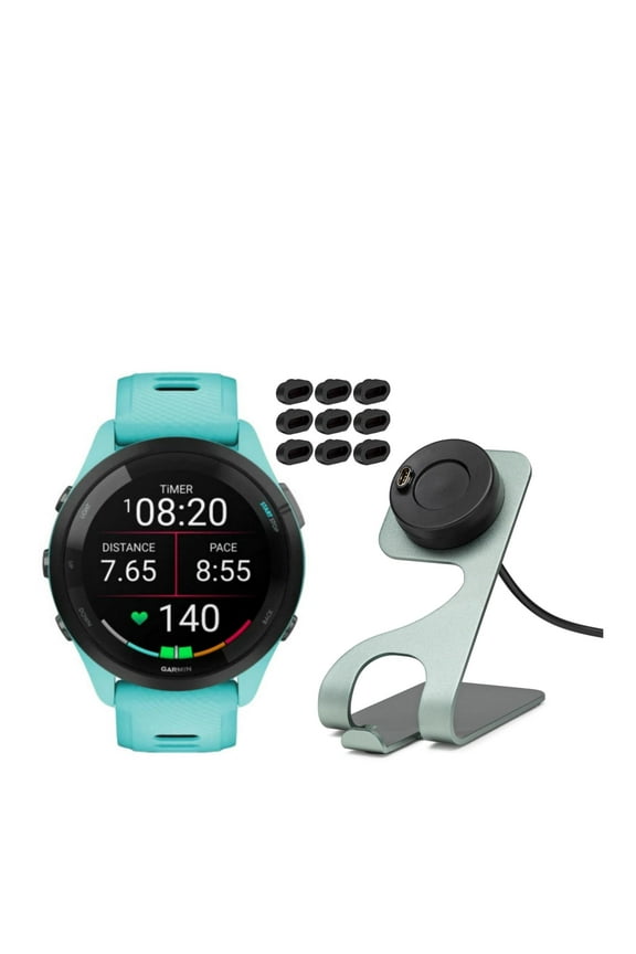 Forerunner 265 GPS Running Smartwatch (Aqua) with Charger Stand Bundle