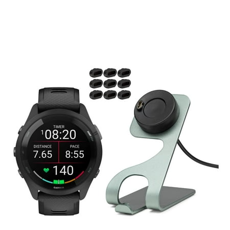 Garmin Forerunner 265 GPS Running Smartwatch (Black) with Charger Stand Bundle