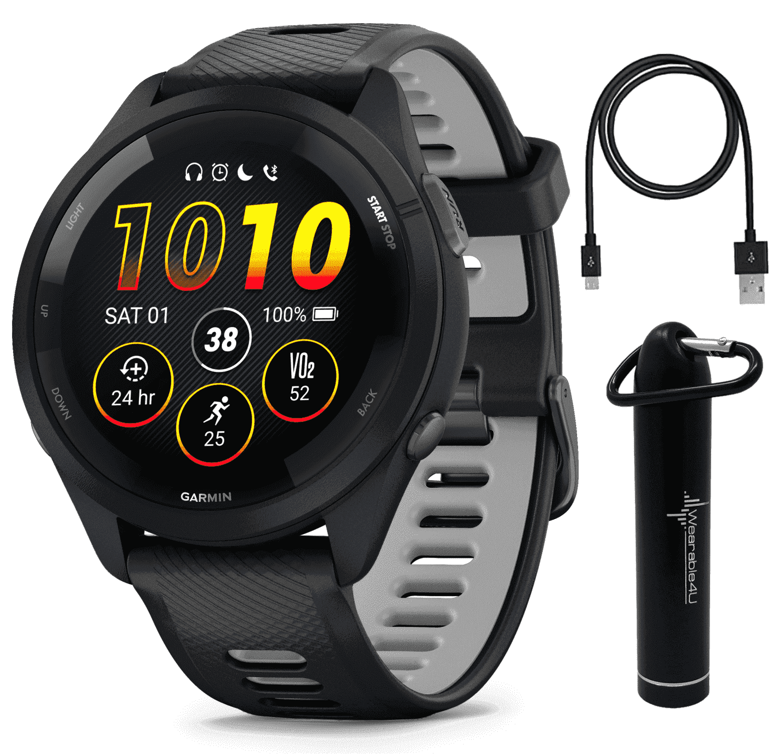Garmin Forerunner 265 Music GPS Running Smartwatch, Black with AMOLED 1.3 in Touchscreen Display with Wearable4U Power Bank Bundle