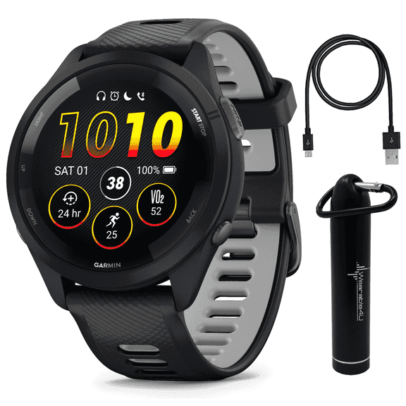 Garmin Forerunner 265 Music GPS Running Smartwatch, Black with AMOLED 1.3 in Touchscreen Display with Wearable4U Power Bank Bundle