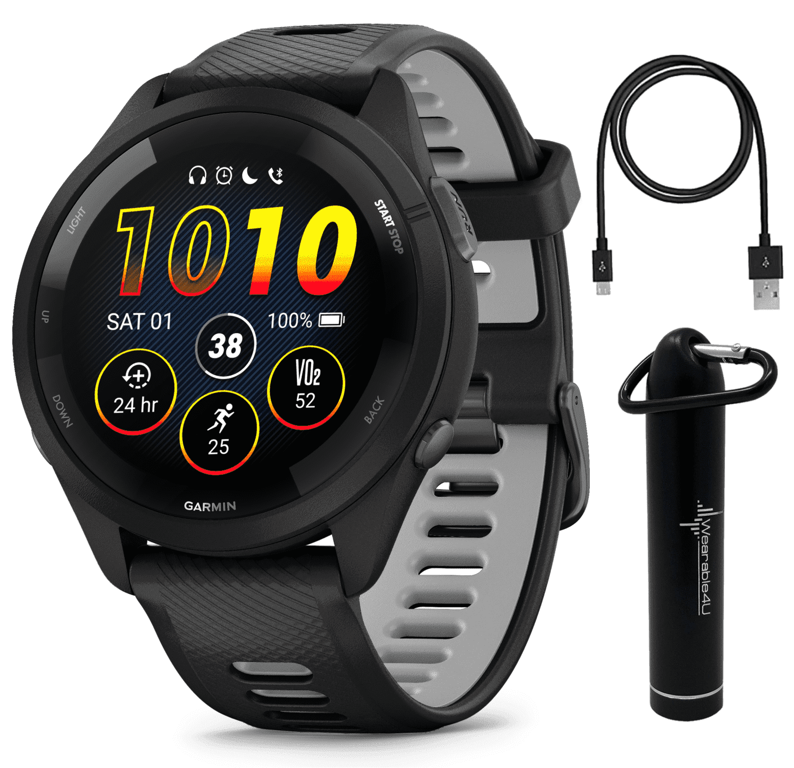Garmin Forerunner 265 Music GPS Running Smartwatch, Black with AMOLED 1.3 in Touchscreen Display with Wearable4U Power Bank Bundle