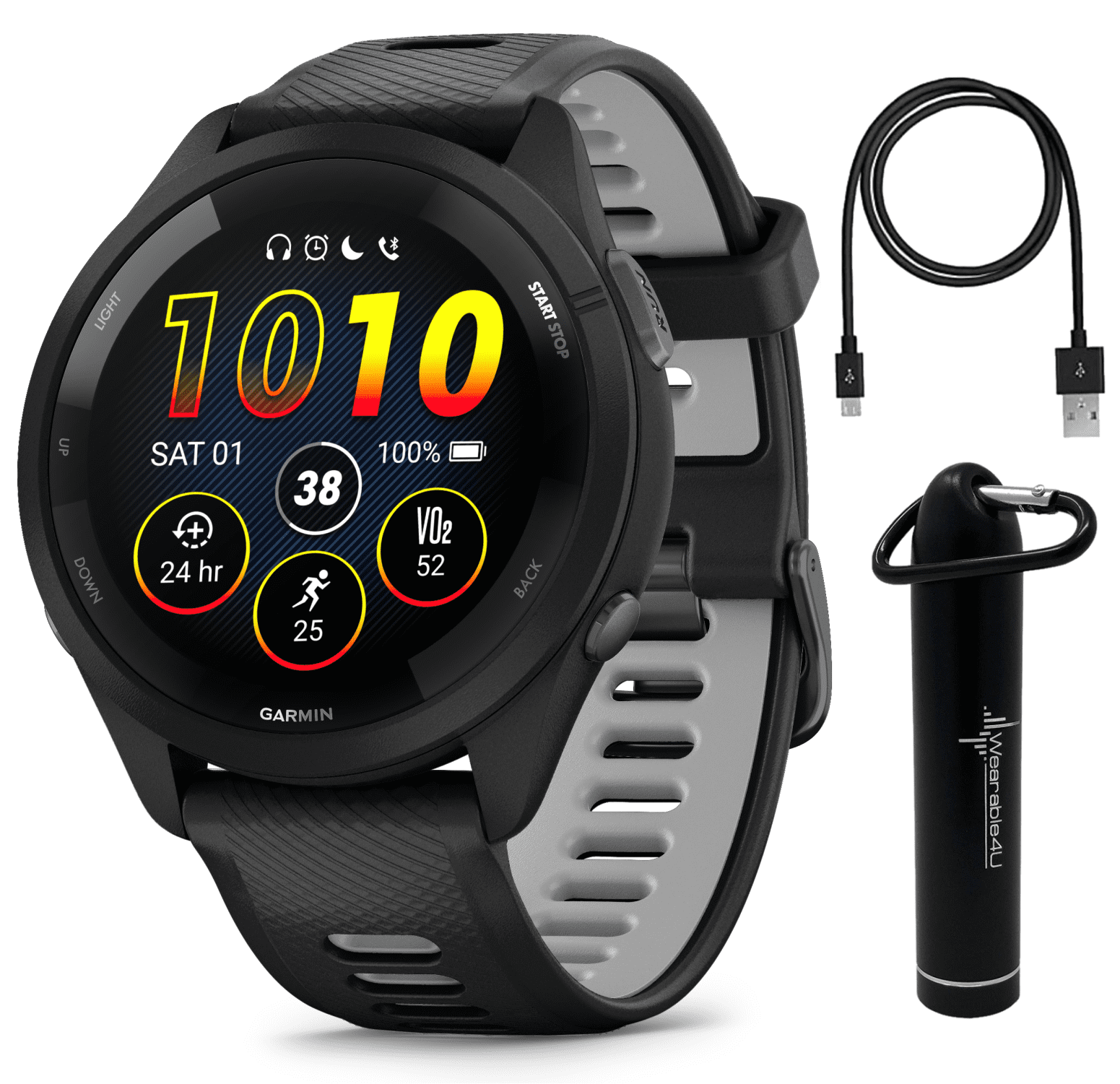  Wearable4U Garmin Forerunner 265 Music GPS Running 46 mm  Smartwatch, Whitestone with AMOLED Touchscreen Display E-Bank Bundle :  Electronics