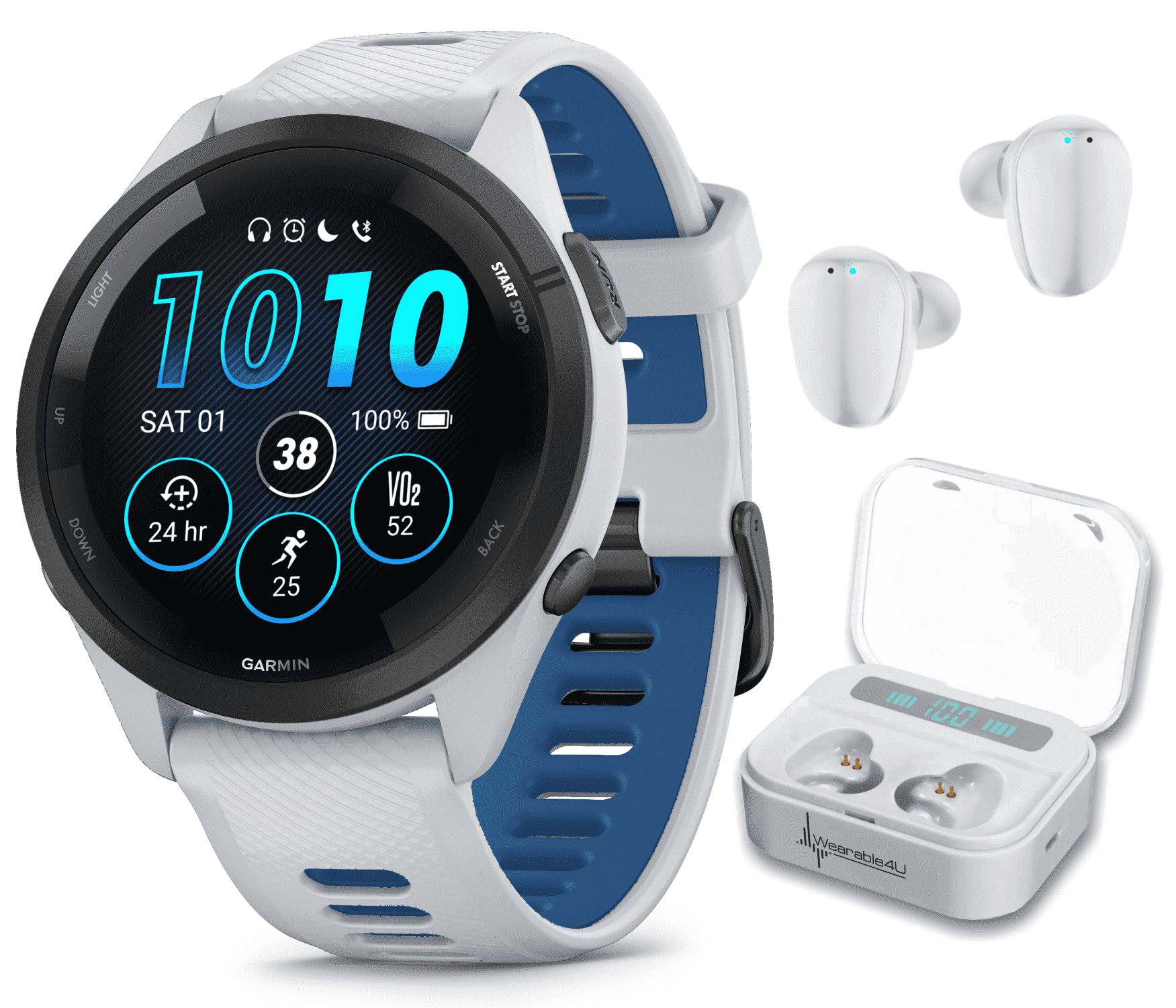 Garmin Forerunner 265 GPS, Music, Whitestone with Power Bank