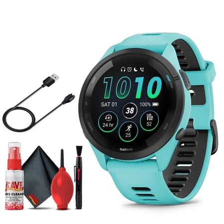 Garmin Forerunner 265 Smartwatch (Aqua) Bundle with 6Ave Cleaning Kit