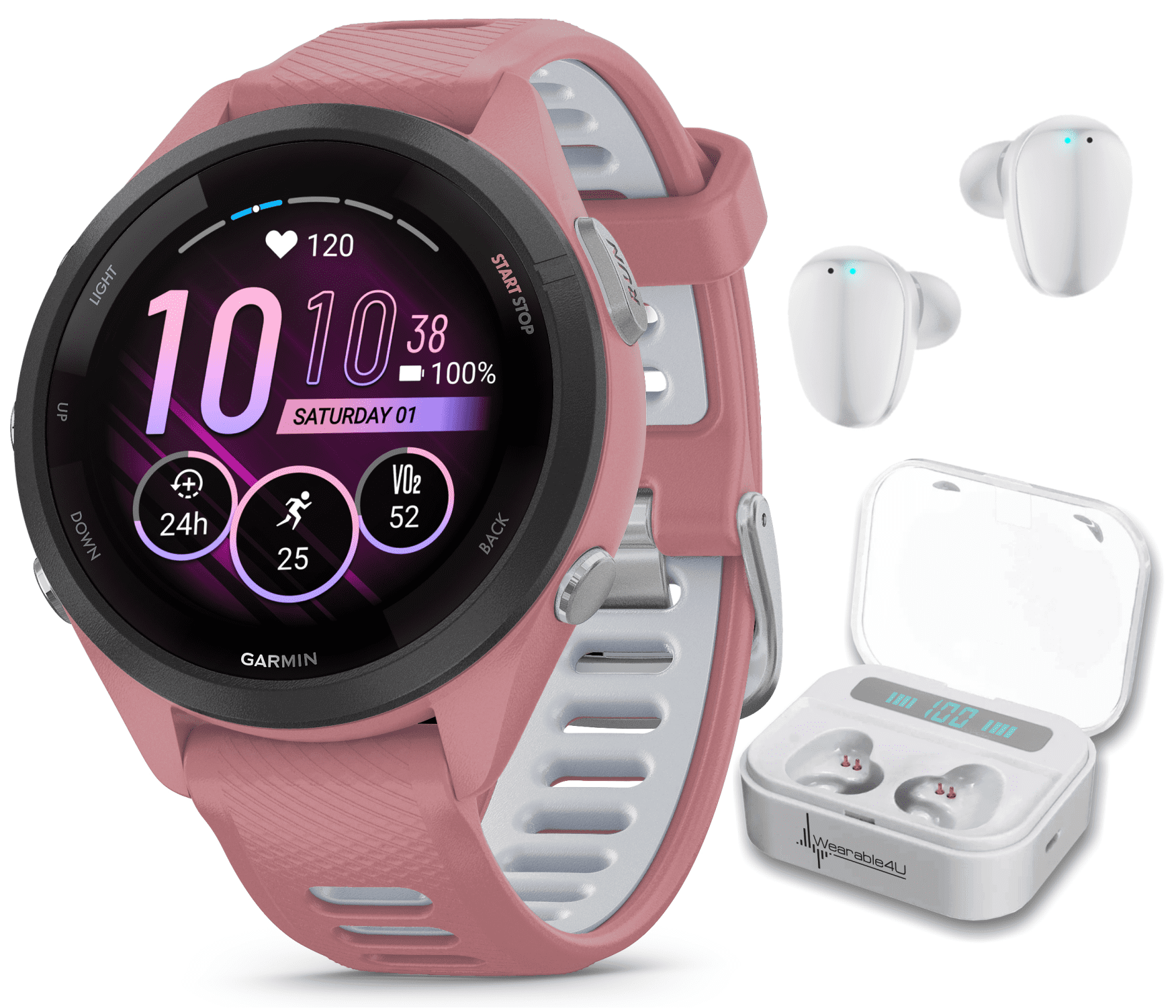  Wearable4U Garmin Forerunner 265 Music GPS Running 46 mm  Smartwatch, Whitestone with AMOLED Touchscreen Display E-Bank Bundle :  Electronics