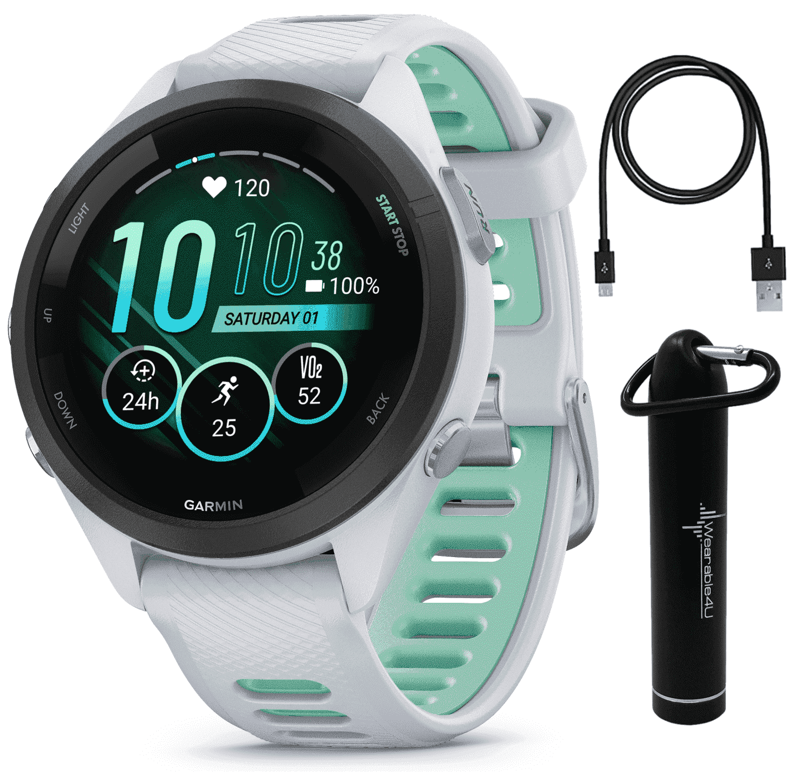 Garmin Forerunner 265 GPS, Music, Whitestone with Power Bank