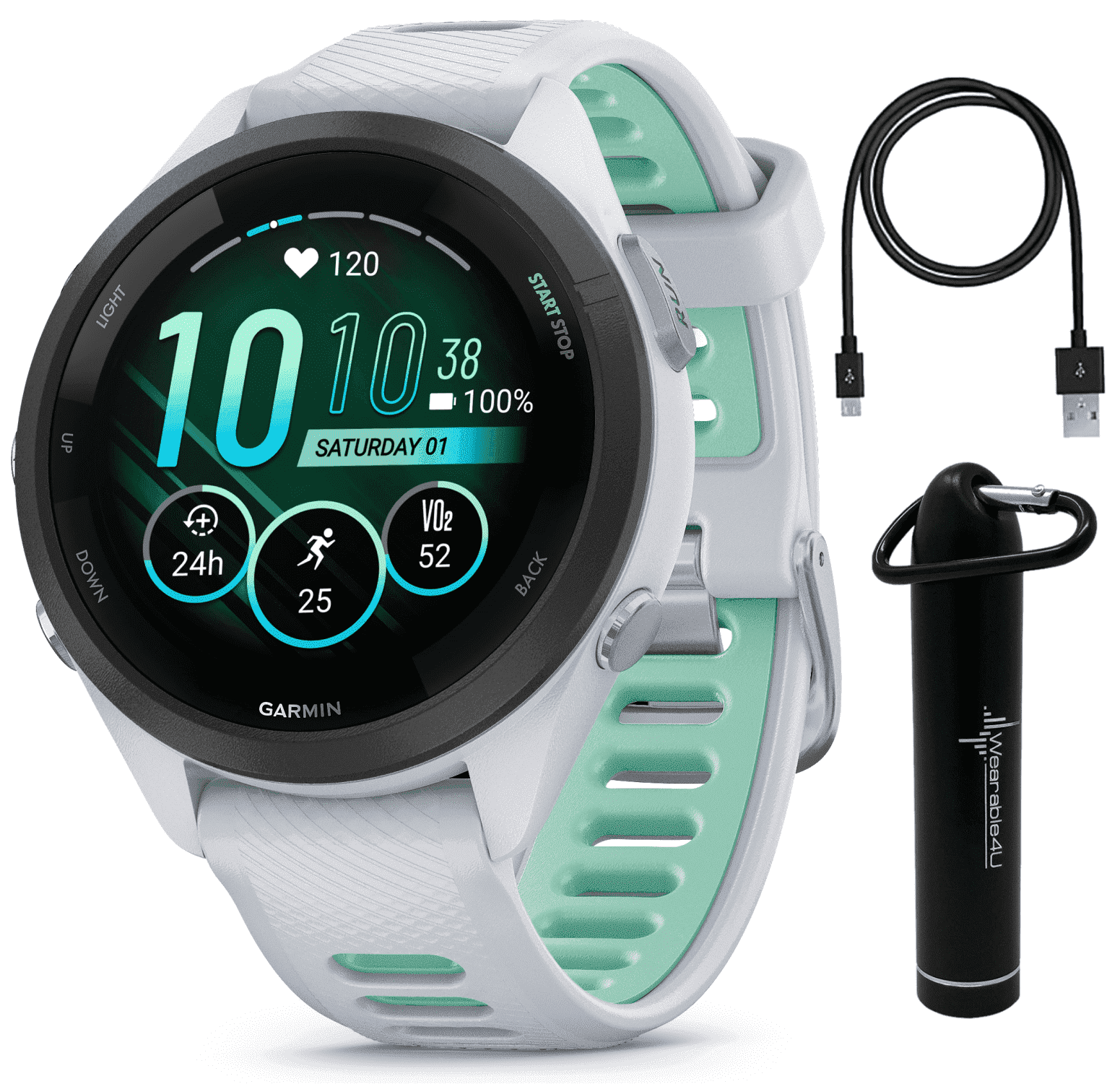 Garmin Forerunner 265 GPS, Music, Whitestone with Power Bank