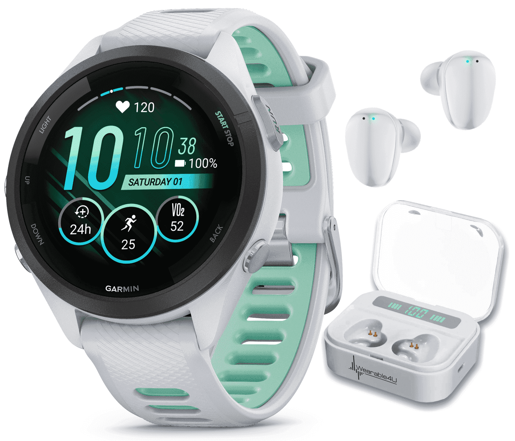 【kei】 Garmin Forerunner 265S ホワイト/ミント Garmin Forerunner 265S Music GPS Running Smartwatch, Whitestone