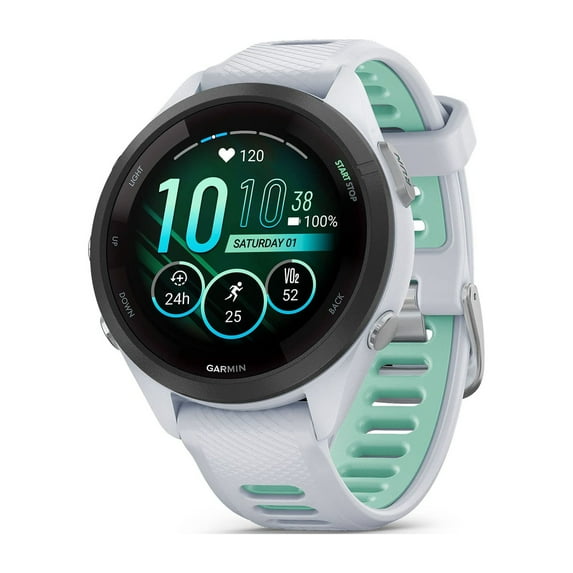 Garmin Forerunner 265S Running Smartwatch, Colorful AMOLED Display, Training Metrics and Recovery Insights, Whitestone and Neo Tropic