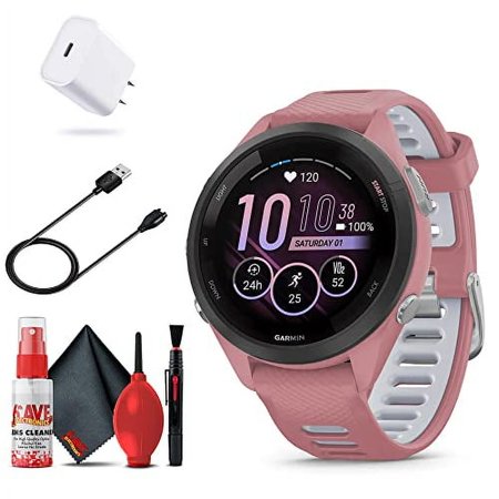 Garmin Forerunner 265S Smartwatch (Pink) Bundle with USB-C Charging Cable and Adapter, 6Ave Cleaning Kit, and Extended Protection