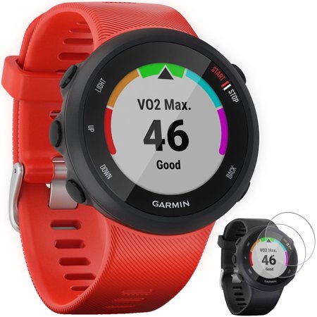 Garmin Forerunner 45 GPS Running Watch 42mm Lava Red (010-02156-06) with Deco Gear Garmin Forerunner 45/S Tempered Glass Screen Protector 2-Pack