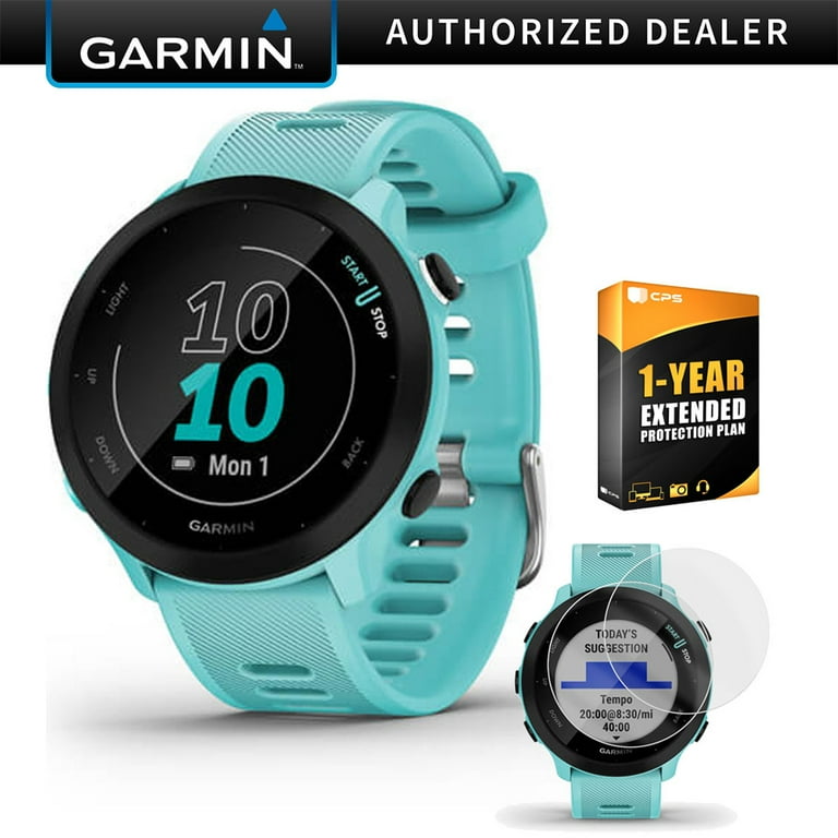 Garmin Forerunner 55 GPS Running Watch (Aqua) with 2-Pack